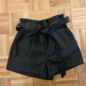 Faux Leather Tie Waist Shorts